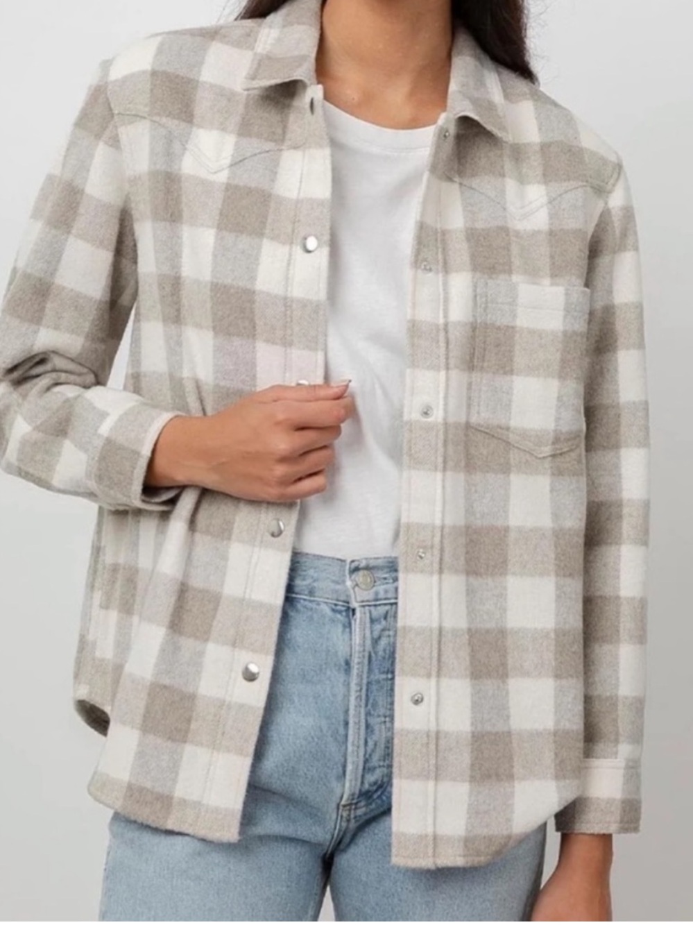 RAILS Tripp Shirt Jacket Ivory Rain Checkered Fleece Flannel Snap Shacket